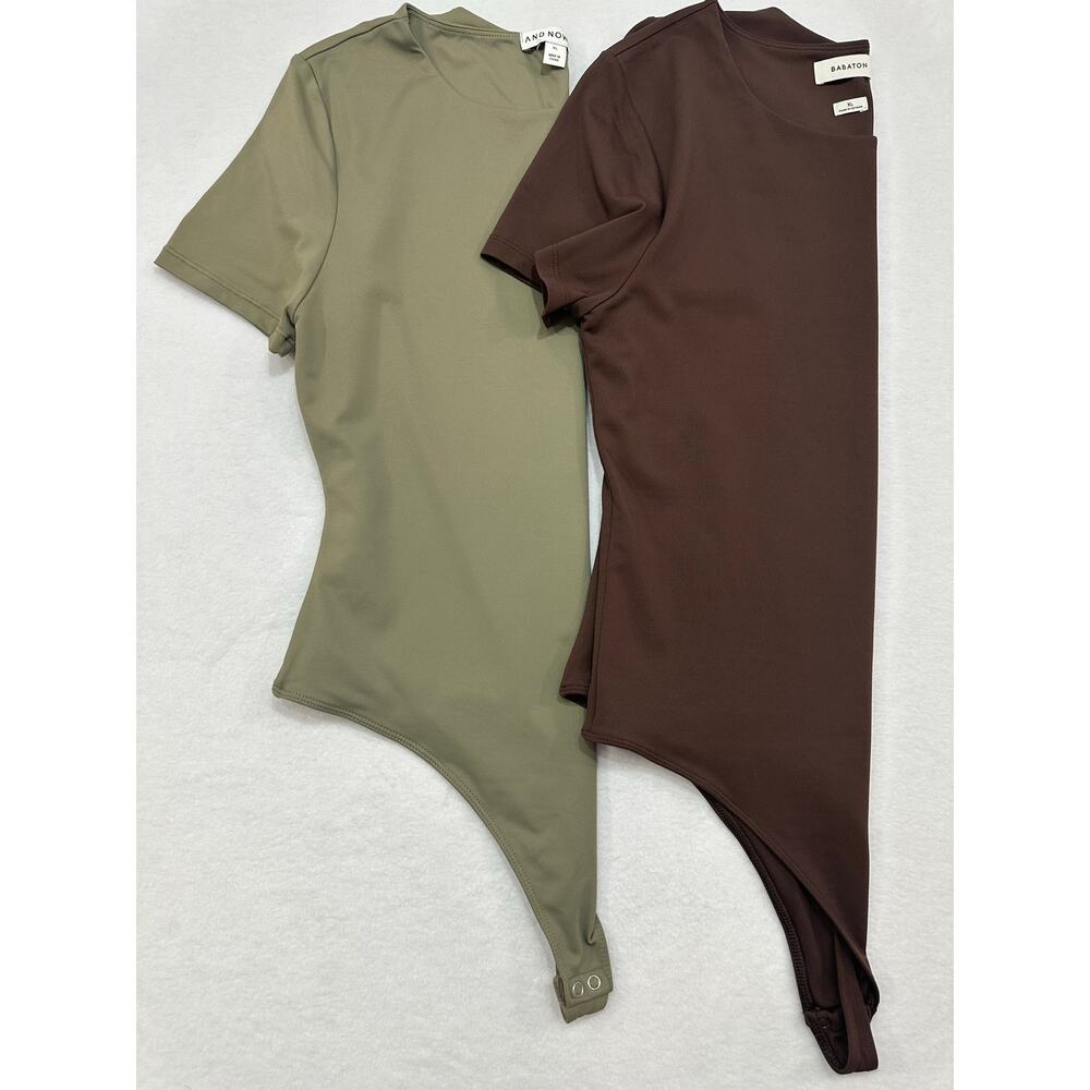 Babaton & And Now This XL Thong Bodysuit Bundle Brown/Green Short Sleeve Tops